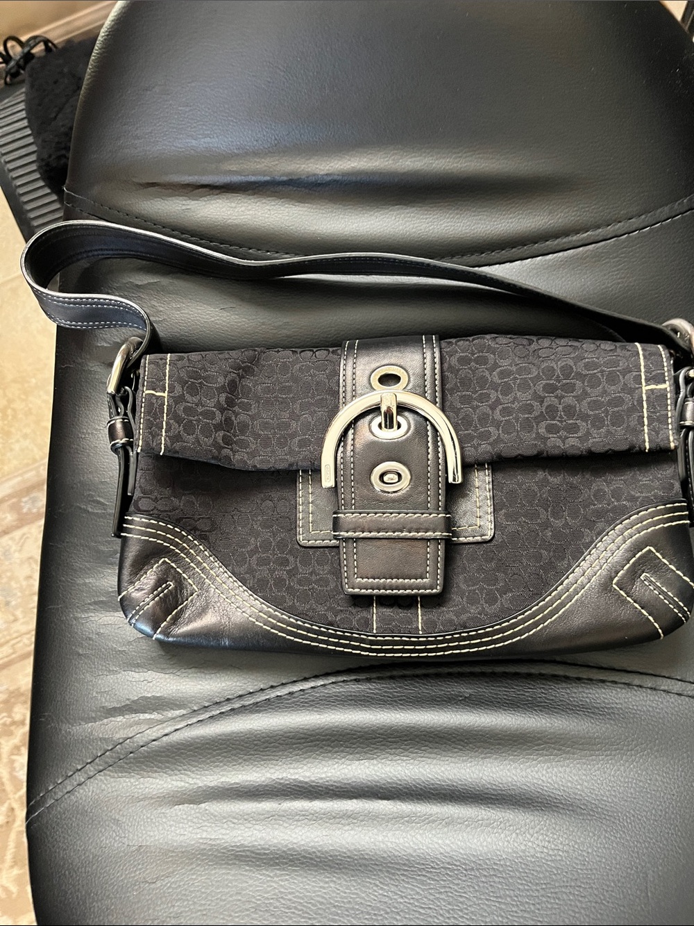 Coach Black Signature Canvas Crossbody with Silver Buckle